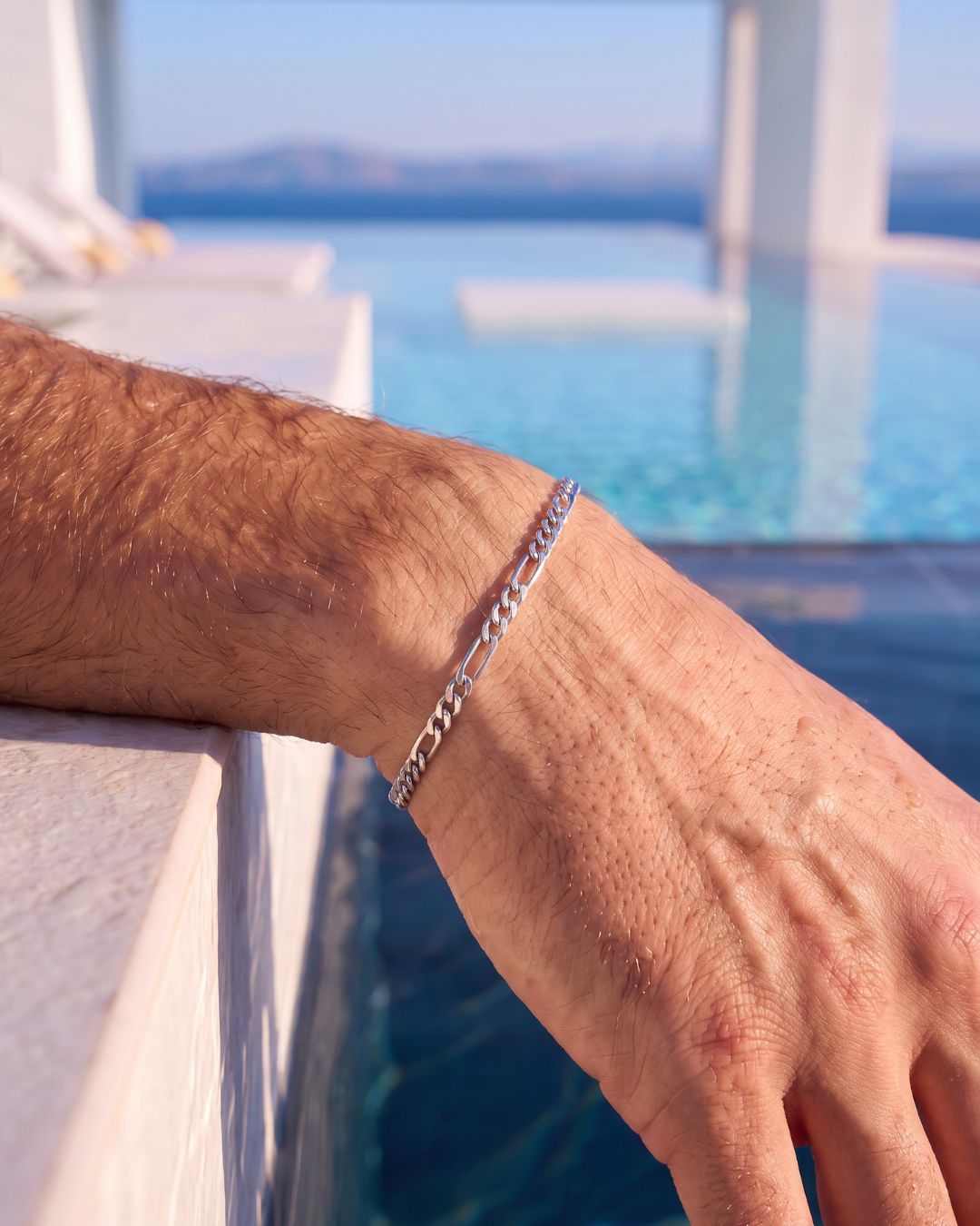 Men’s Silver-Tone Stainless Steel Figaro Chain Bracelet, 3 mm