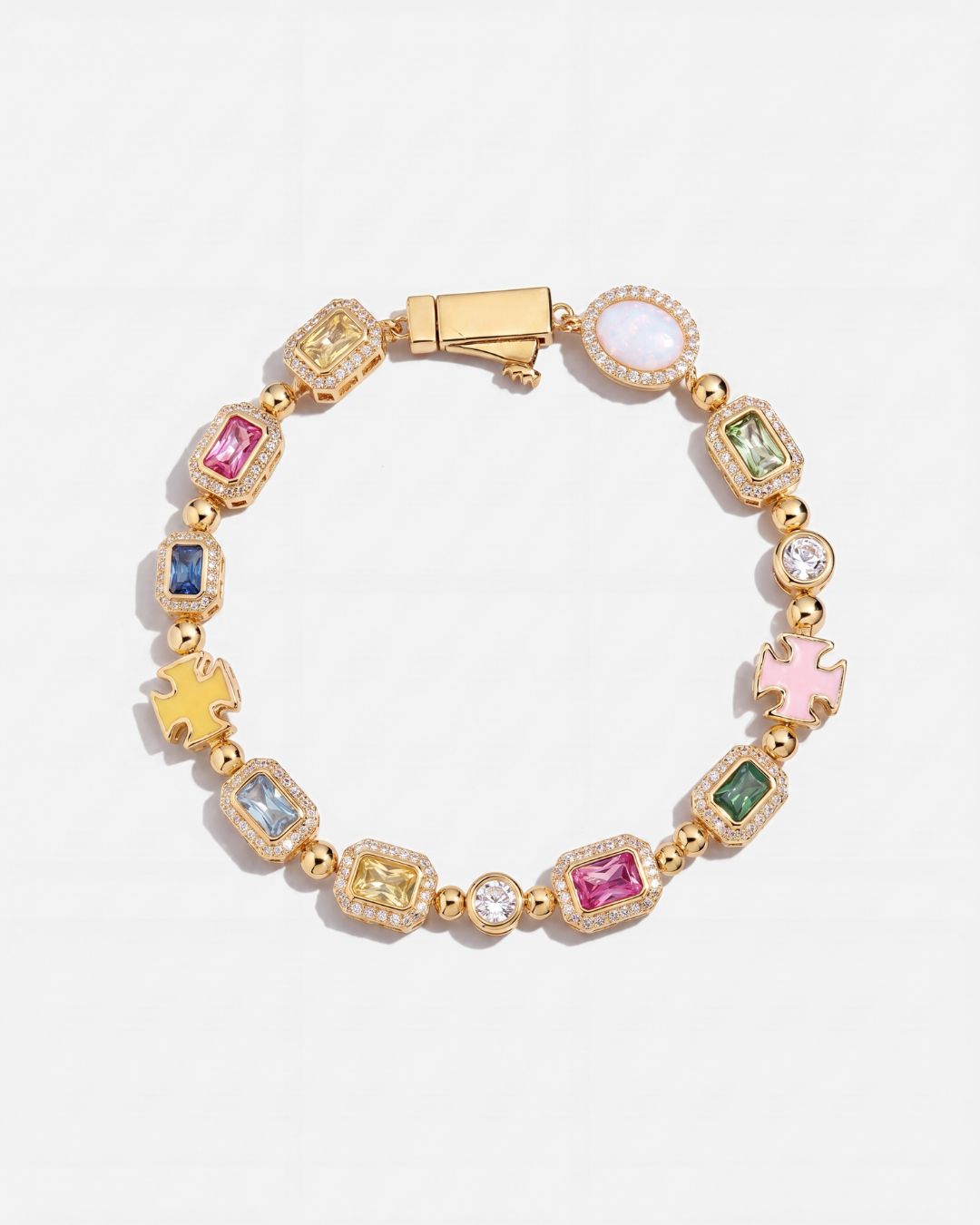 Men’s Multicolor Geometric Bracelet, 18K Gold-Plated Steel