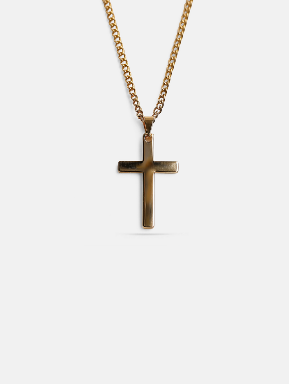 Men’s Cross Pendant Necklace, 60 cm, 14K Gold-Plated