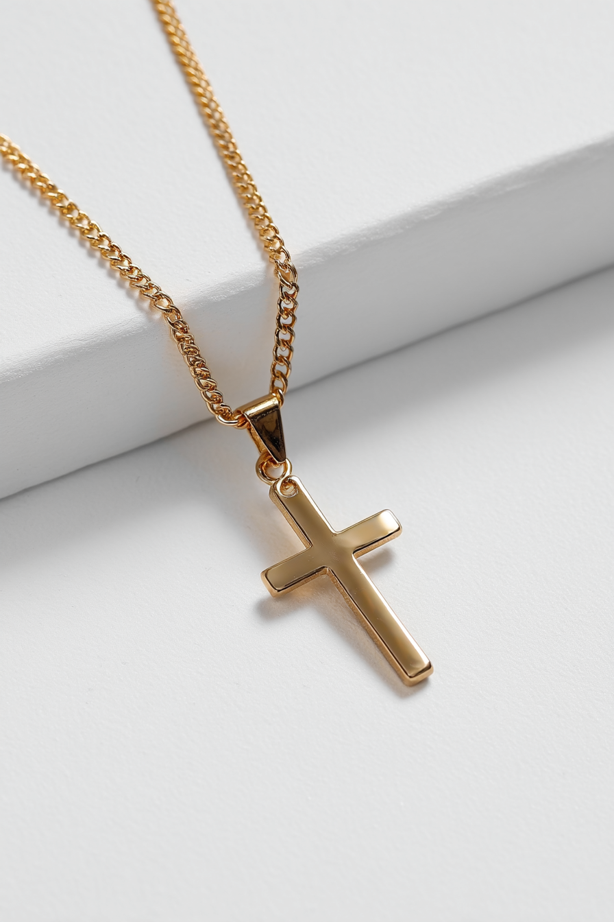 Men’s Cross Pendant Necklace, 60 cm, 14K Gold-Plated