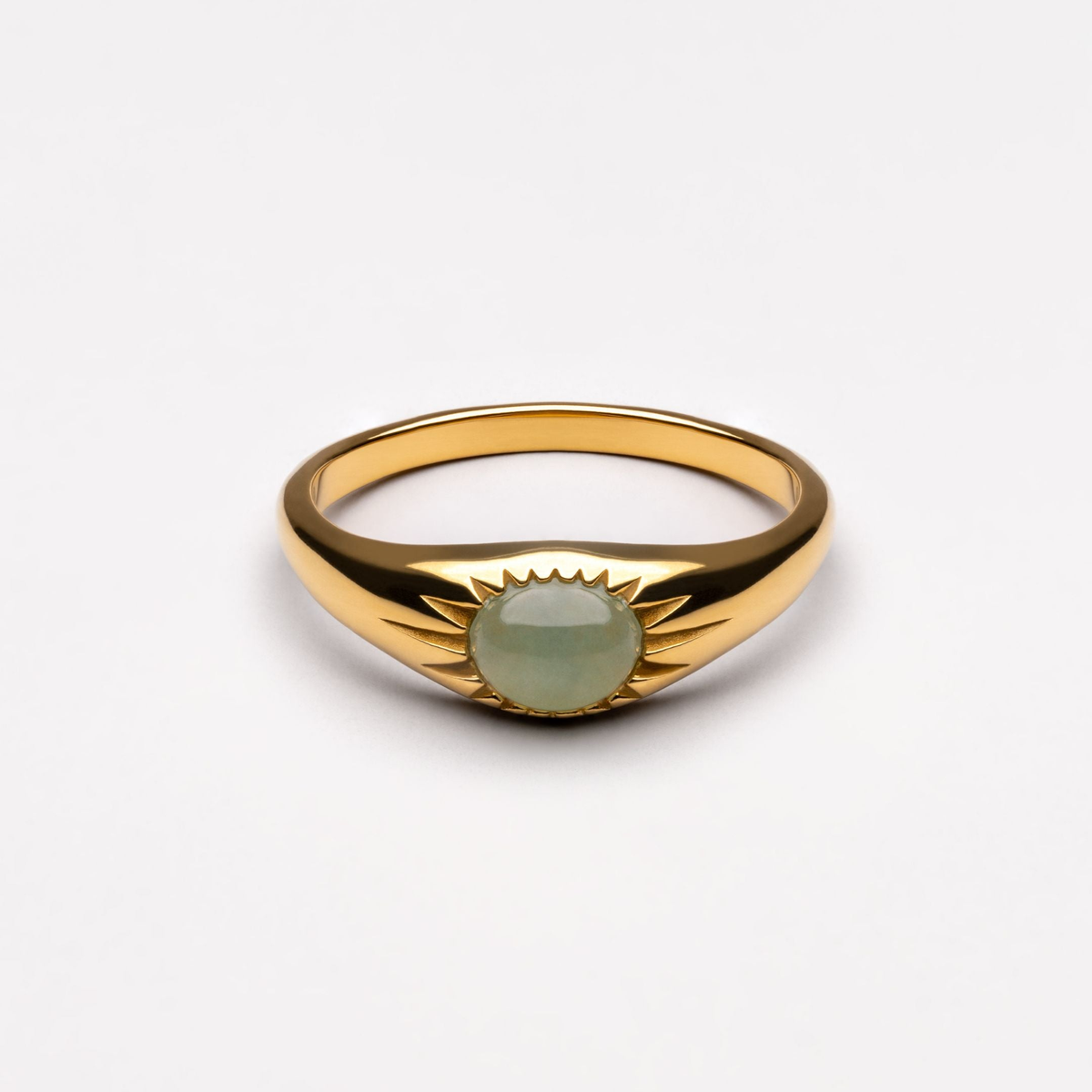 Green Jade Stone Ring, Steel — Oasis