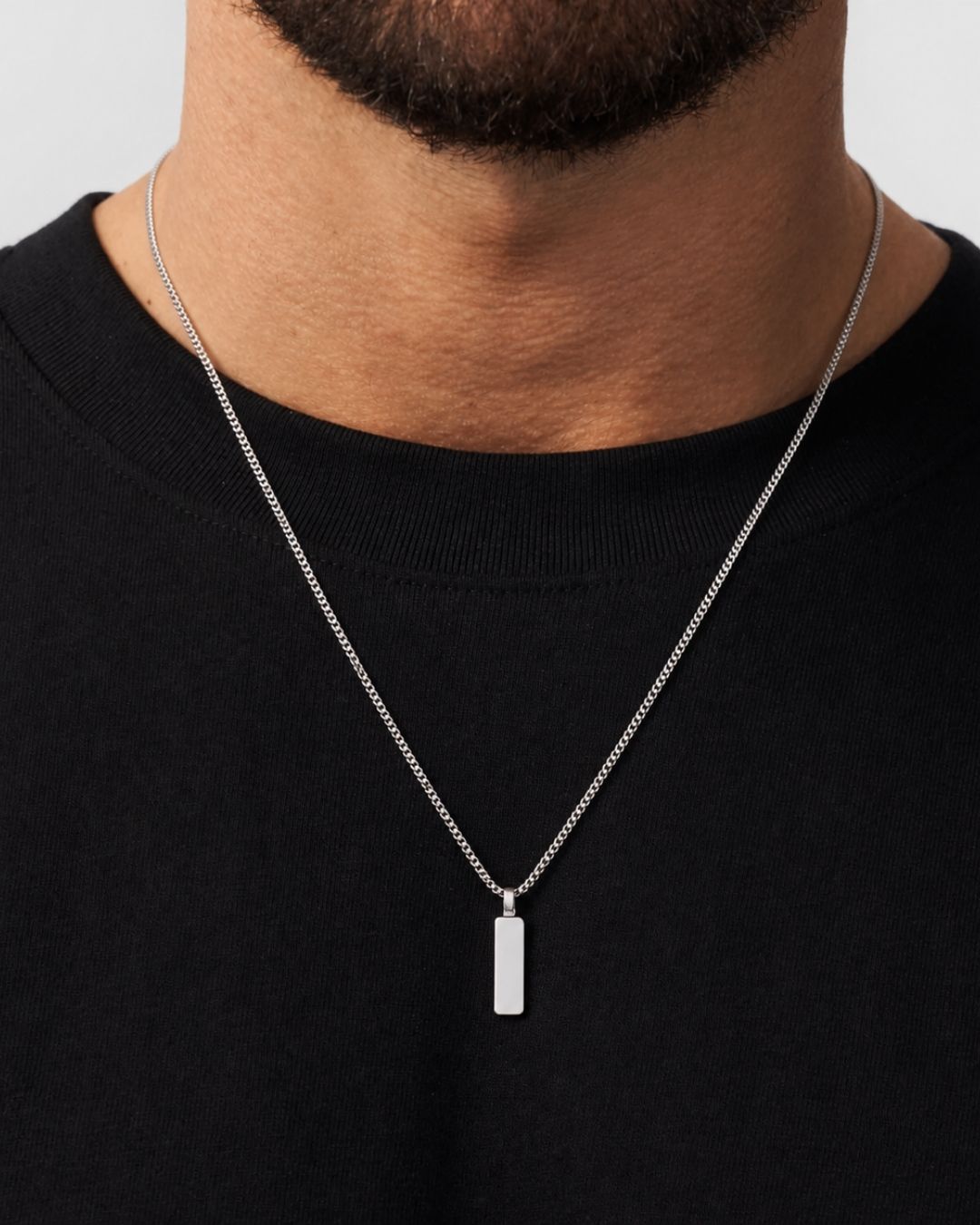 Men’s Bar Pendant Necklace, 60 cm, Platinum-Plated Steel