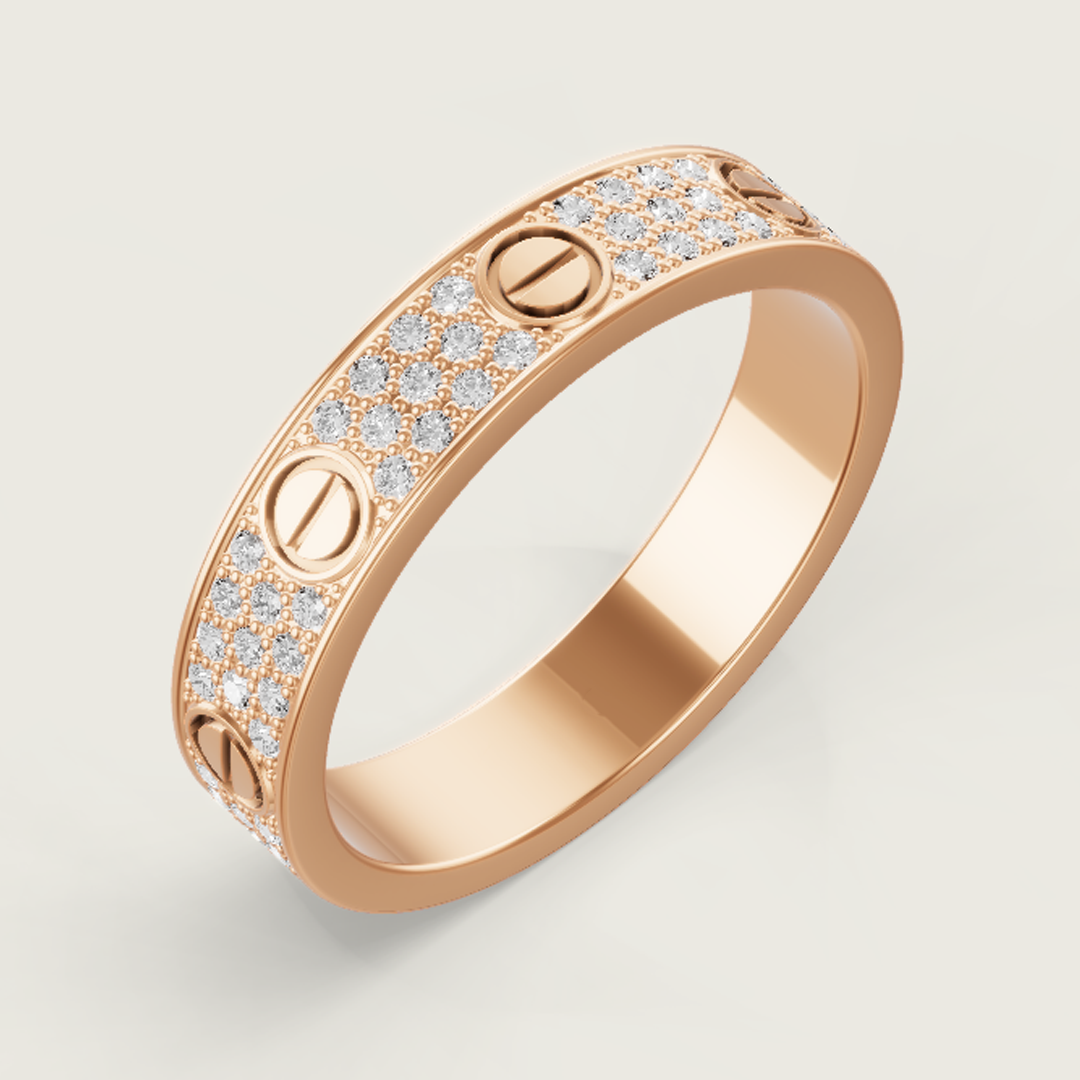 Crystal Screw Detail Band Ring — Love