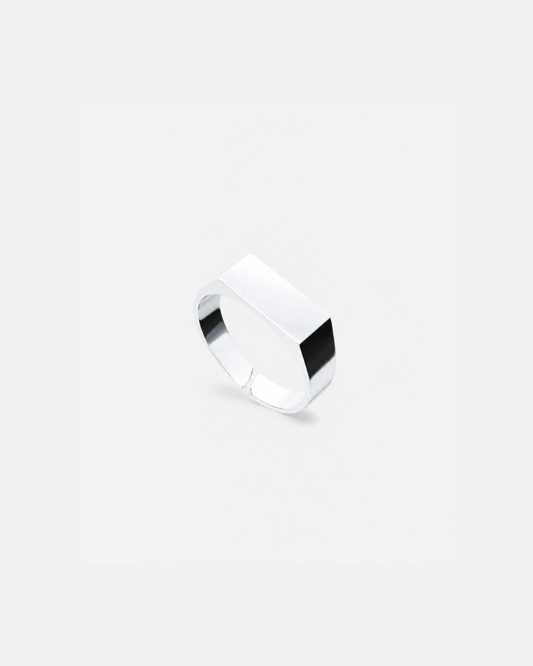 Rectangular Signet Ring, Platinum-Plated Steel, Adjustable