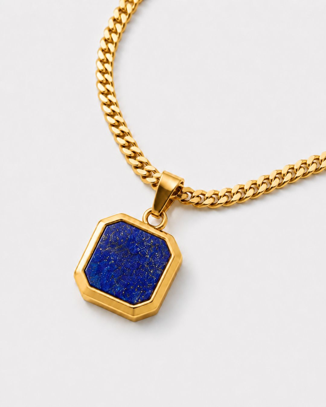 Men’s Blue Inlay Pendant Necklace, 14K Gold-Plated Steel