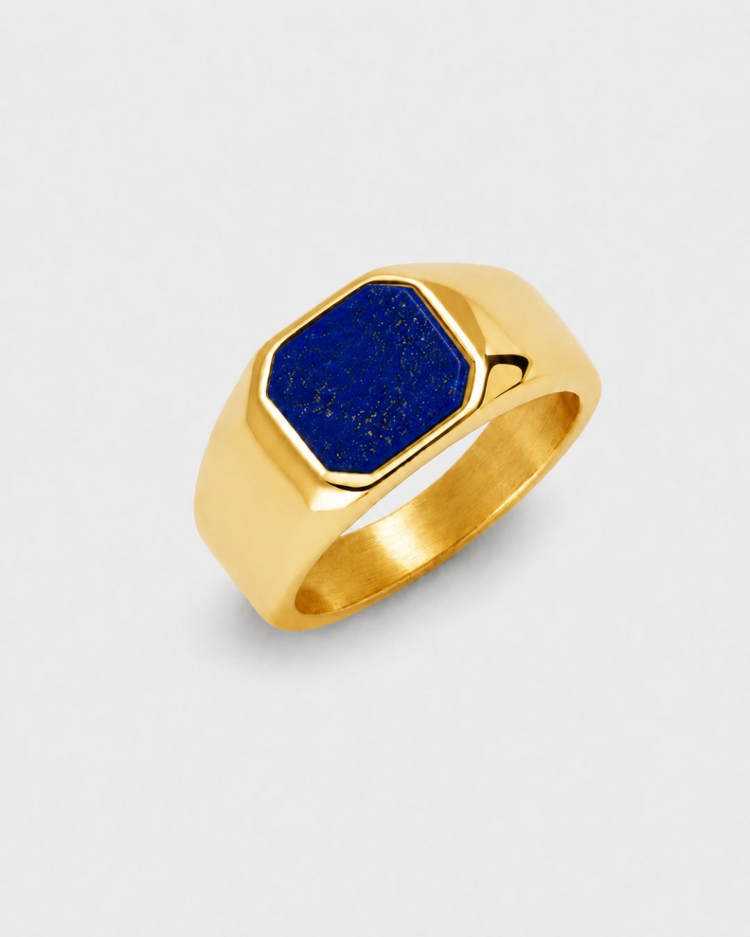 Men’s Blue Inlay Signet Ring, Gold-Plated Steel, US 7–13