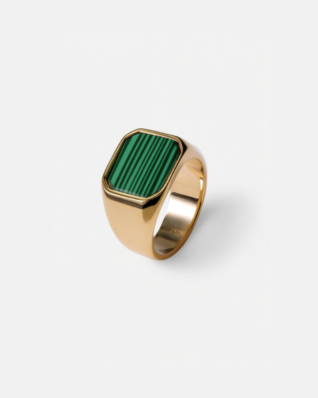 Men’s Green Malachite Signet Ring, Gold-Plated Steel — Malachio
