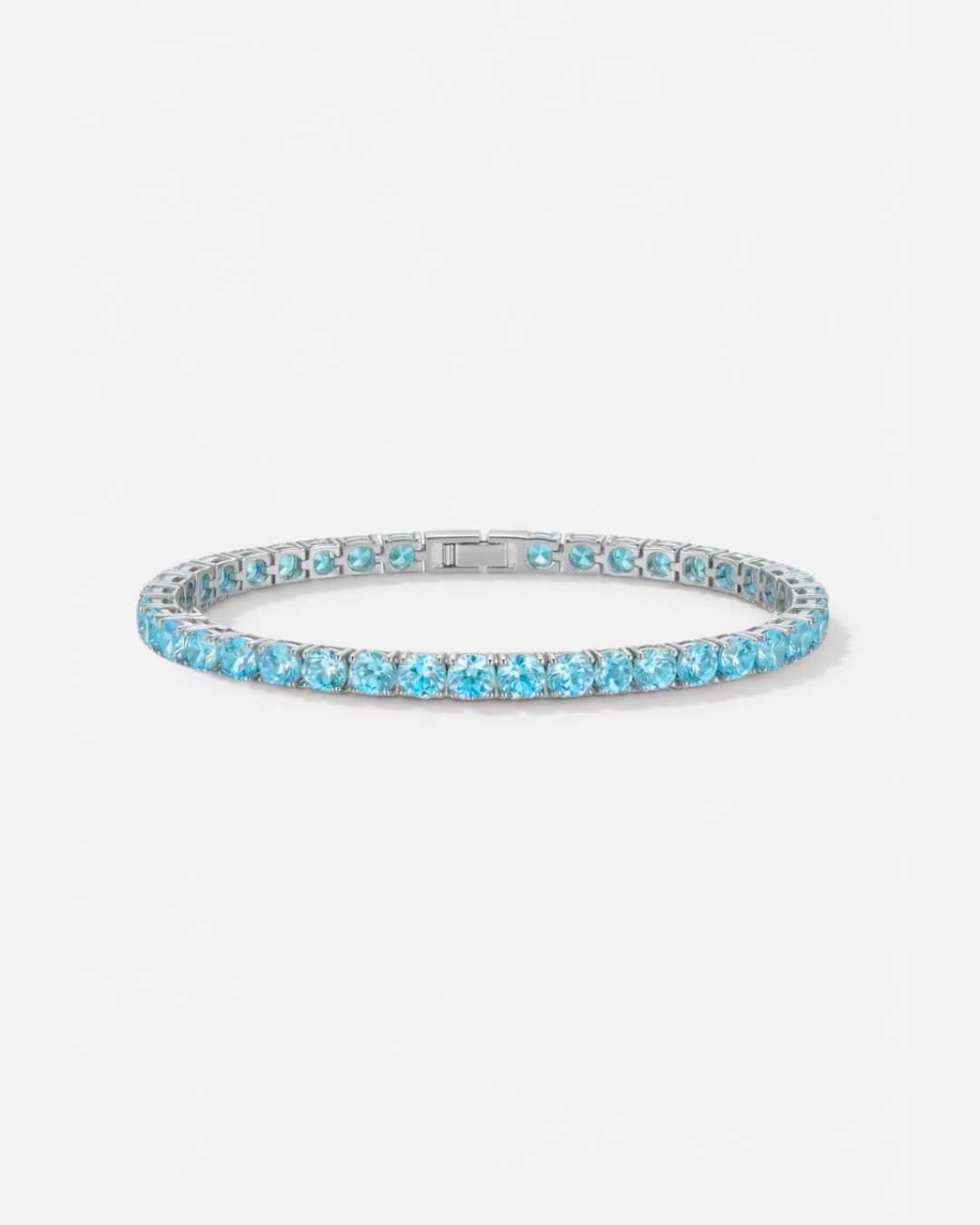 Turquoise-Color Zirconia Tennis Bracelet, 4 mm, Silver-Plated Steel