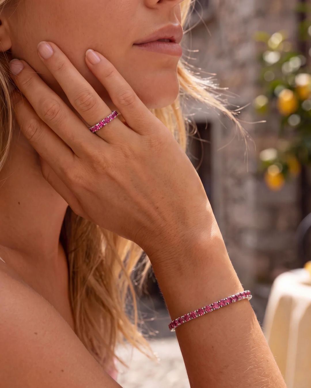 Deep Rose Zirconia Tennis Bracelet, 4 mm, Silver-Plated Steel