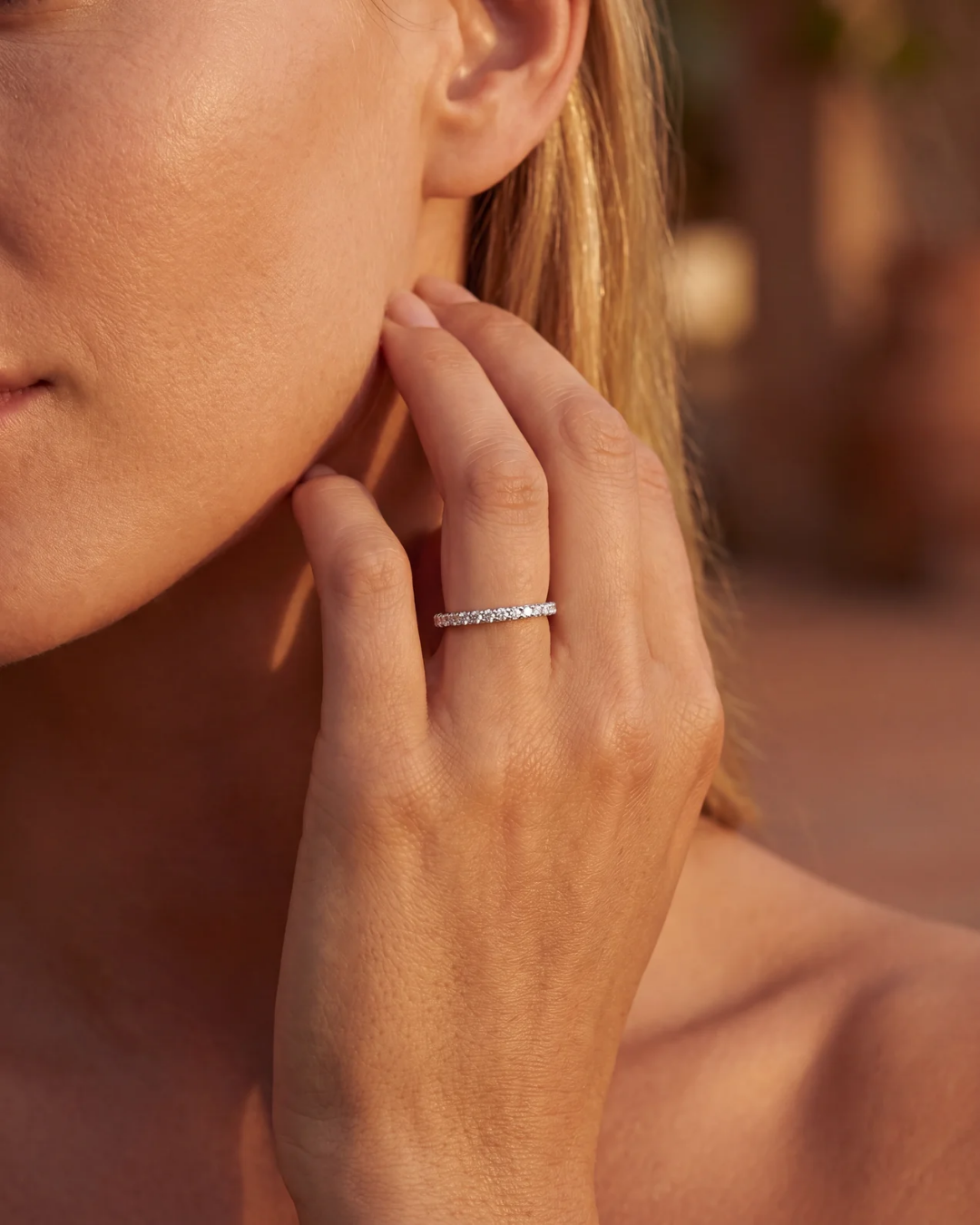 Clear Zircon Stone Band Ring, Stainless Steel — Mar Rosa