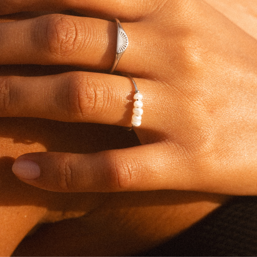 Five Freshwater Pearl Ring, Steel