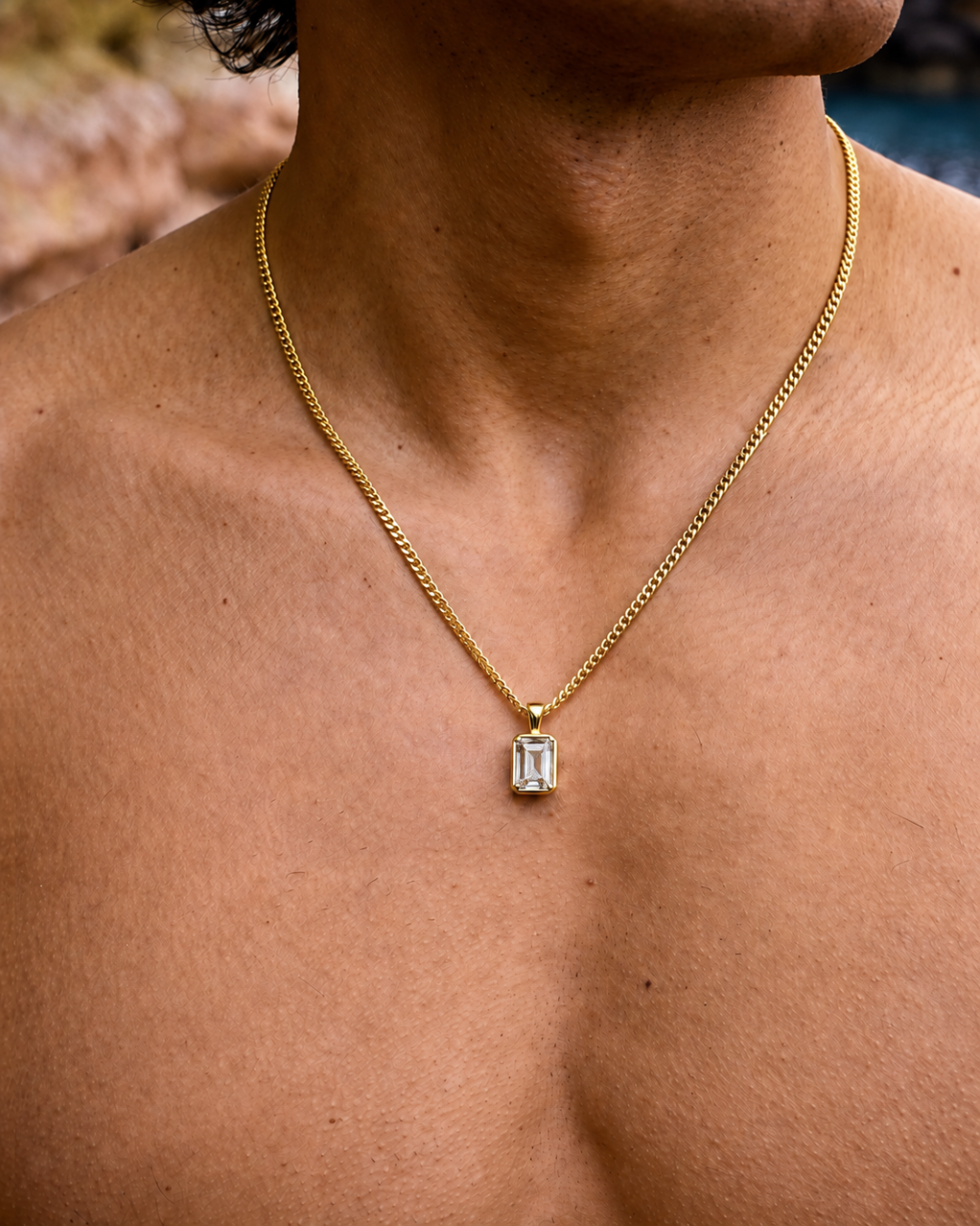 Men’s 1 Carat Lab-Grown Moissanite Pendant Necklace, 18K Gold-Plated