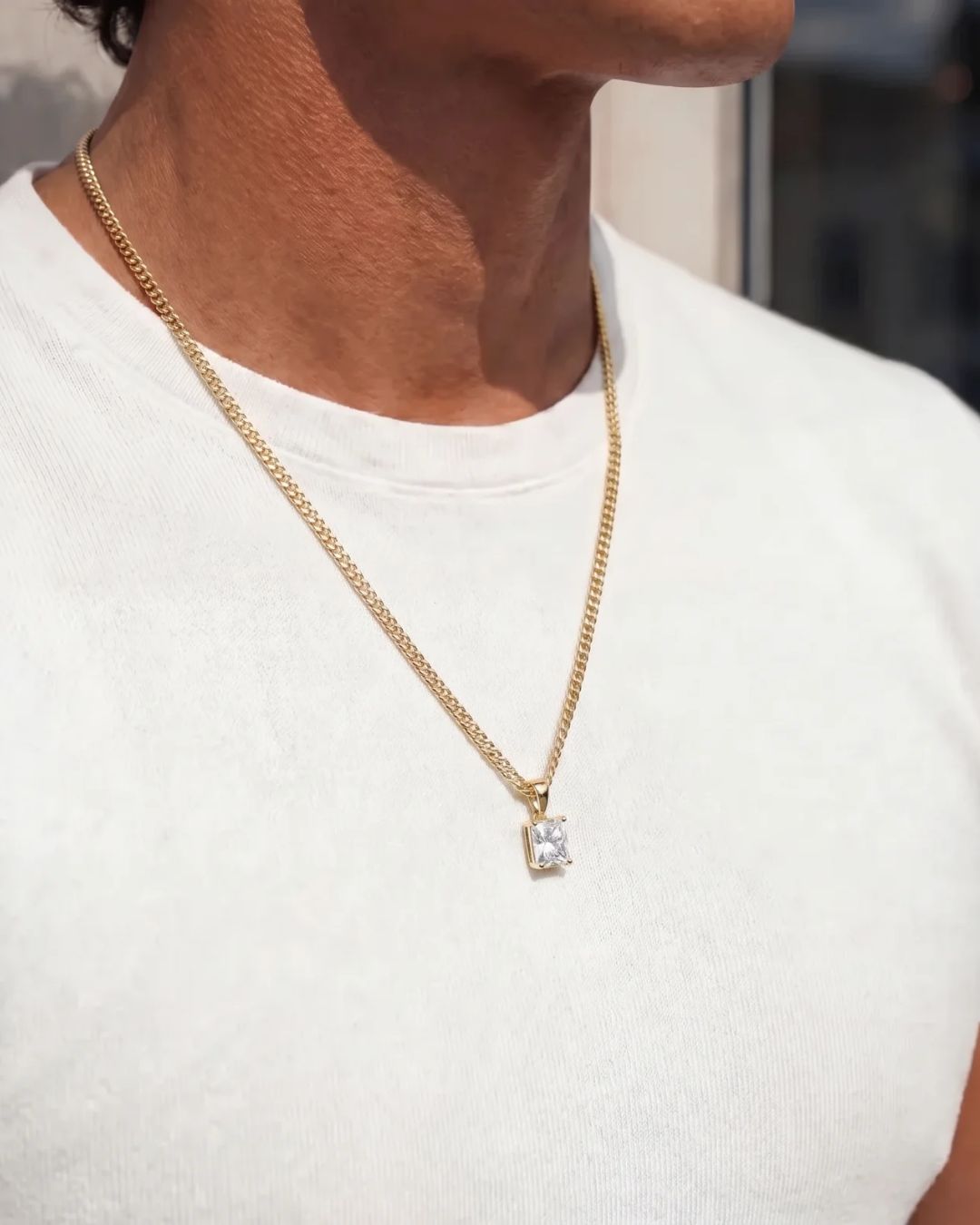 Men’s 1 Carat Lab-Grown Moissanite Pendant Necklace, 18K Gold-Plated