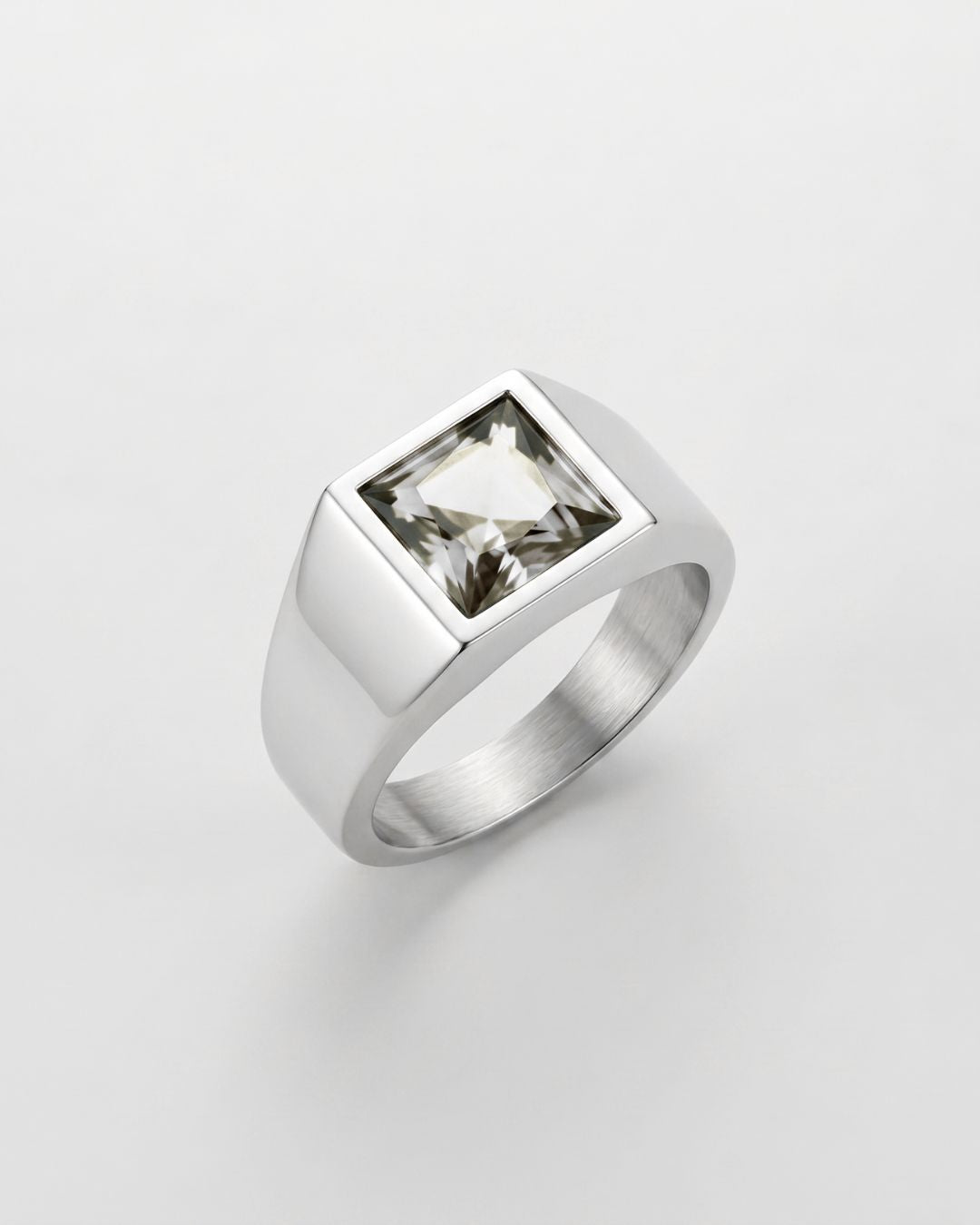 Men’s Clear Zirconia Square Signet Ring, Silver-Tone