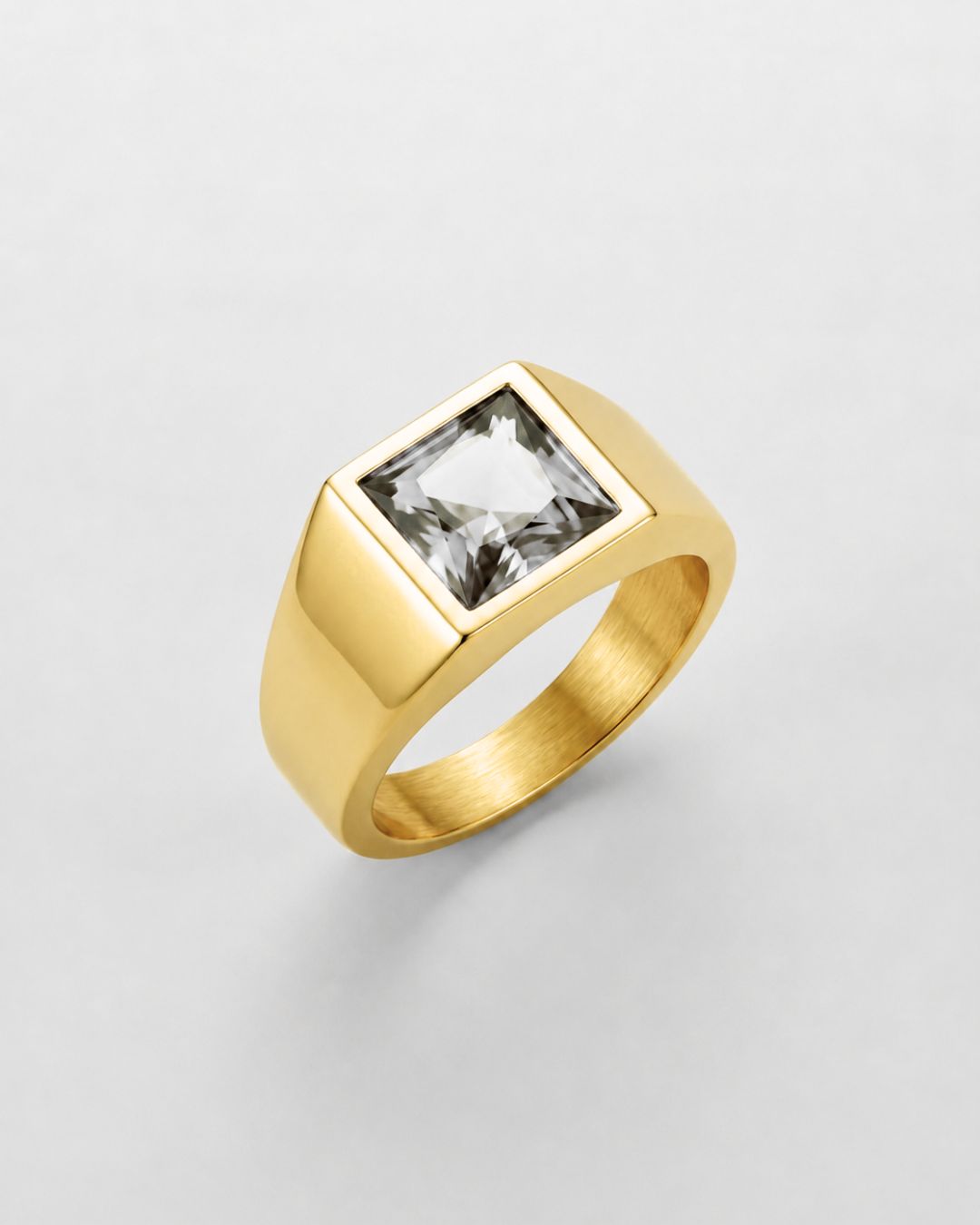Men’s Clear Zirconia Square Signet Ring, Gold-Tone