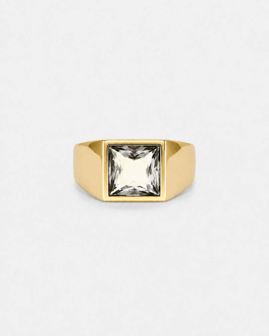 Men’s Clear Zirconia Square Signet Ring, Gold-Tone