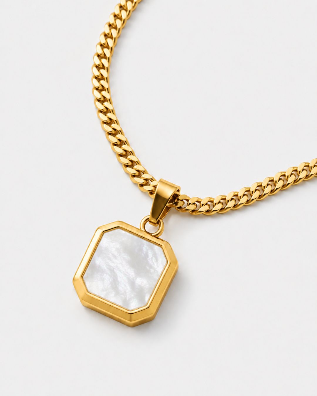 Pearlescent White Inlay Pendant Necklace, 14K Gold-Plated Steel