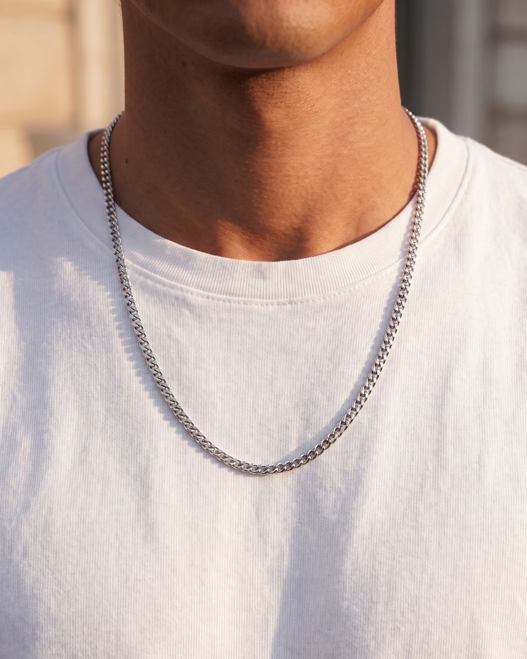 Men’s Cuban Chain Necklace, 3 mm, Silver-Tone Steel — Nocturno