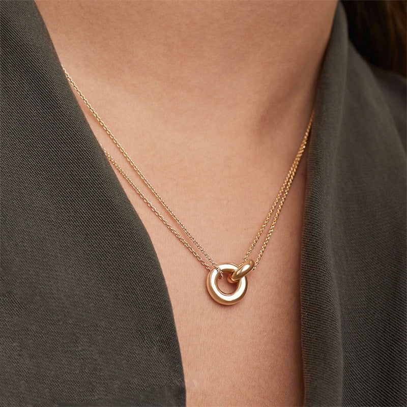 Double Chain Ring Pendant Necklace — Harper