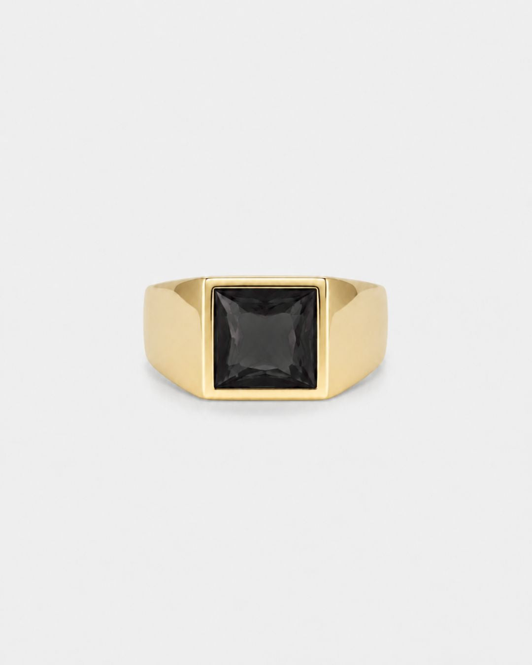 Men’s Black Zirconia Square Signet Ring, Gold-Tone