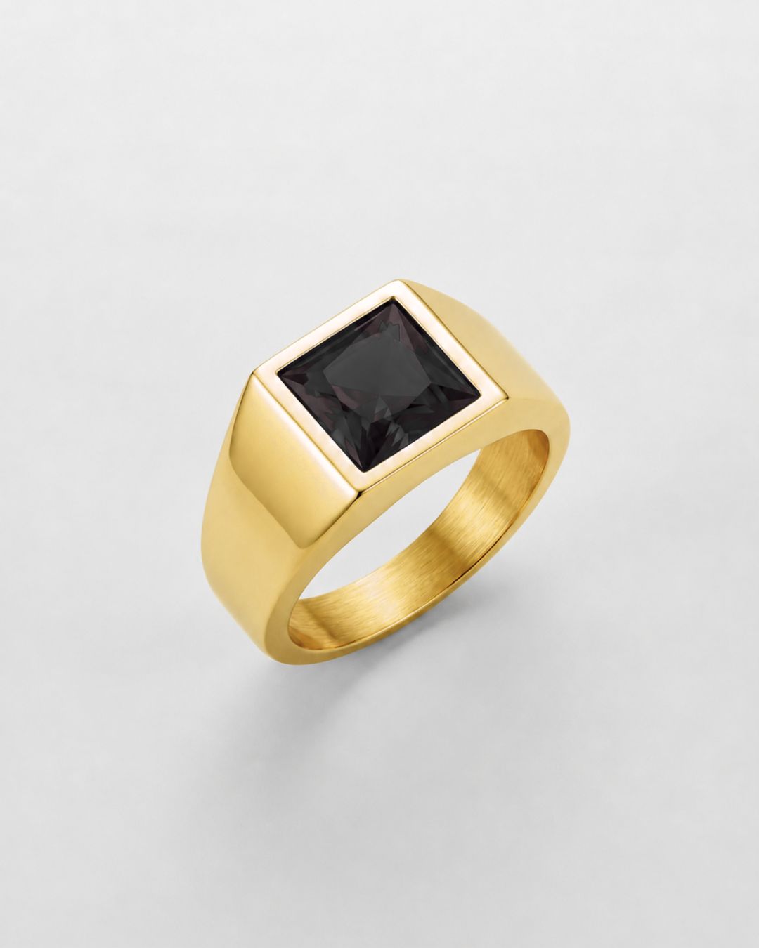 Men’s Black Zirconia Square Signet Ring, Gold-Tone