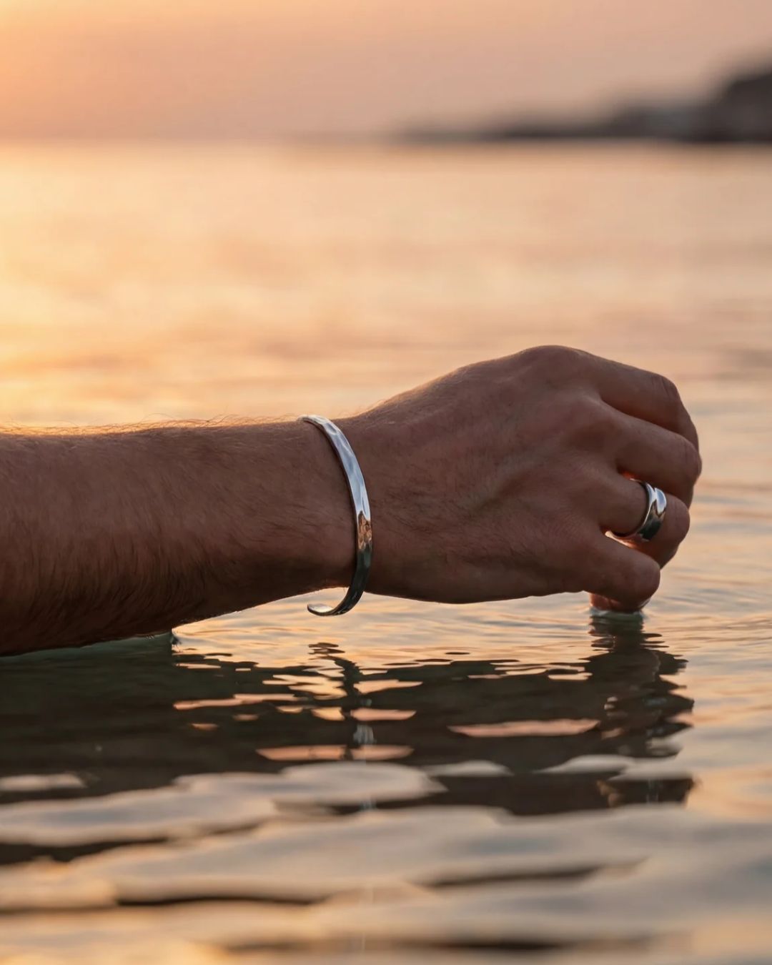 Men’s Wave Open Cuff Bracelet, Silver-Tone Stainless Steel