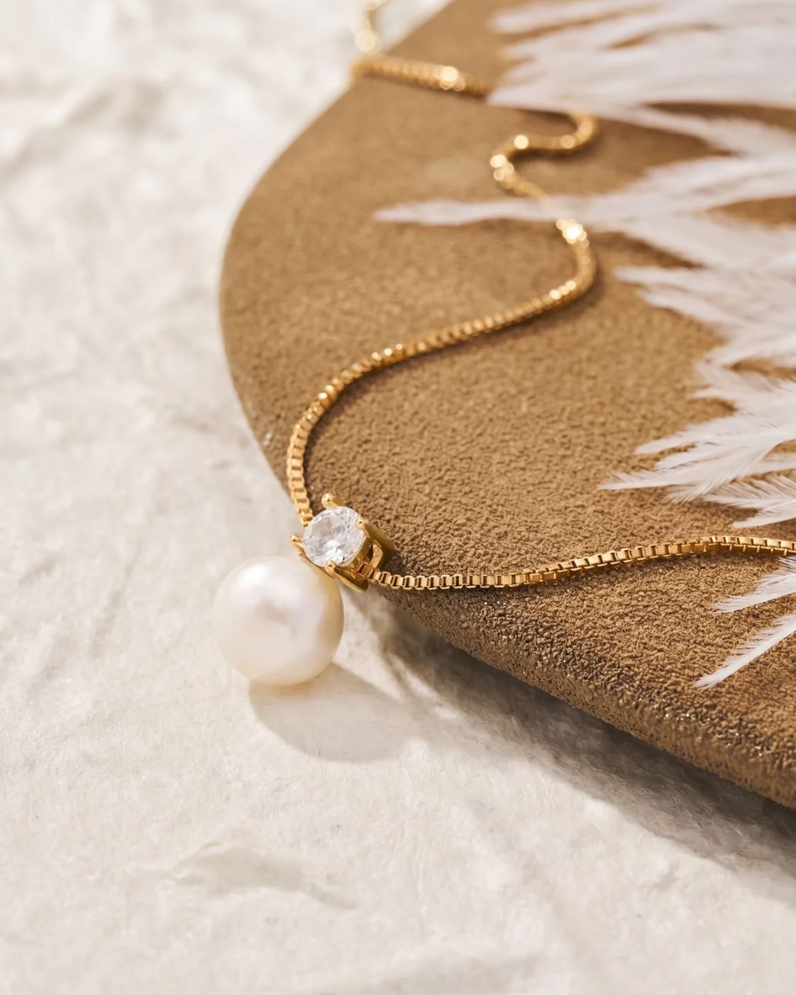 Imitation Pearl and Zirconia Pendant Necklace, Gold-Tone