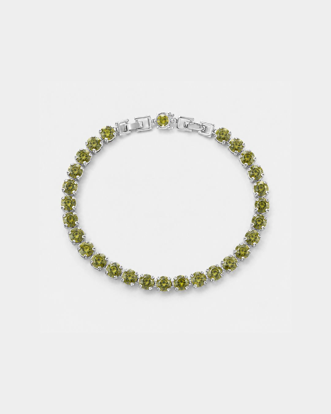 Men’s Olive Green Zirconia Tennis Bracelet, 6 mm, White Gold-Plated