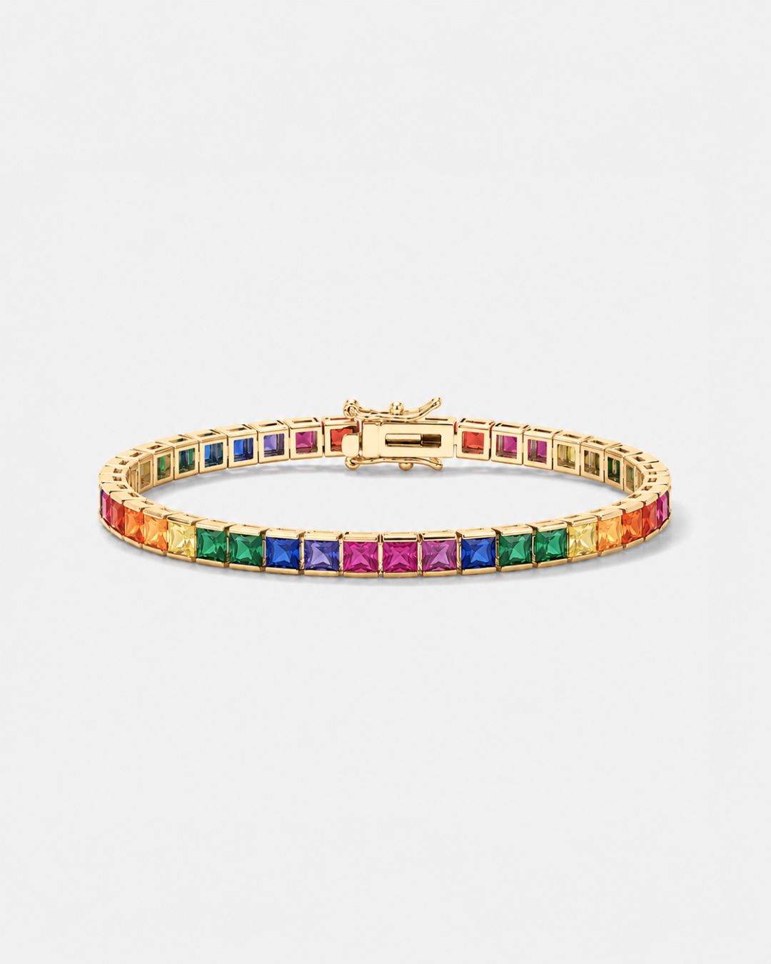 Rainbow Tennis Bracelet, 4 mm, 18K Gold-Plated