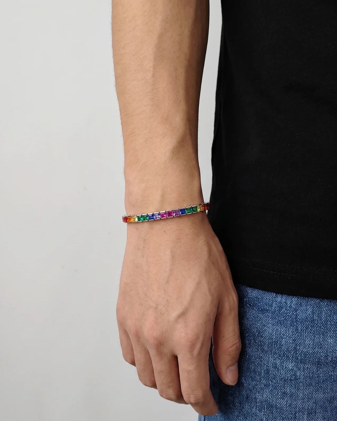 Rainbow Tennis Bracelet, 4 mm, Platinum-Plated