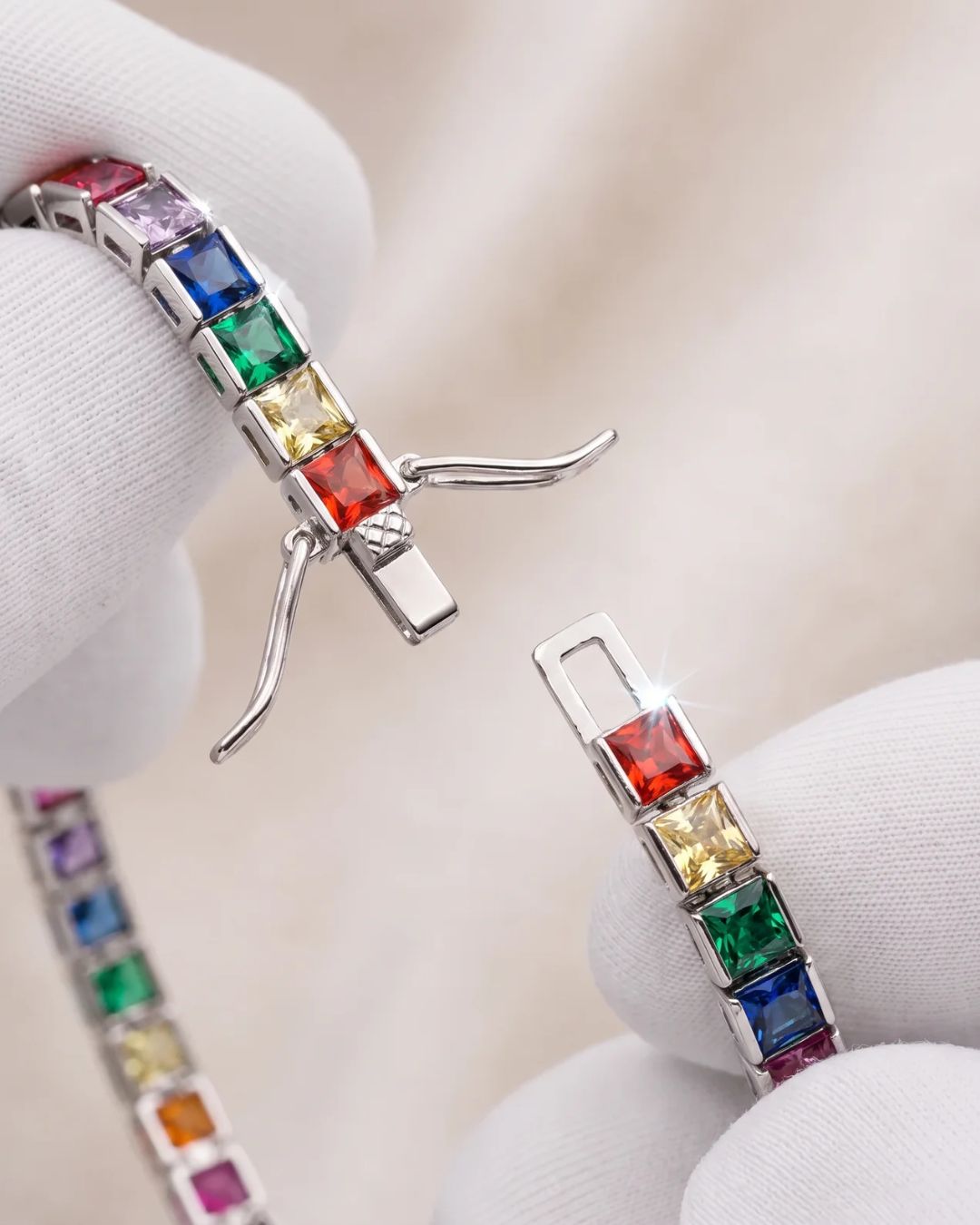 Rainbow Tennis Bracelet, 4 mm, Platinum-Plated