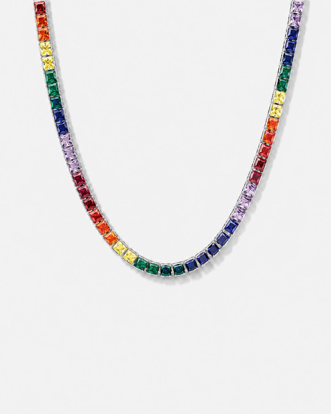 Rainbow Tennis Necklace, 4 mm, Platinum-Plated