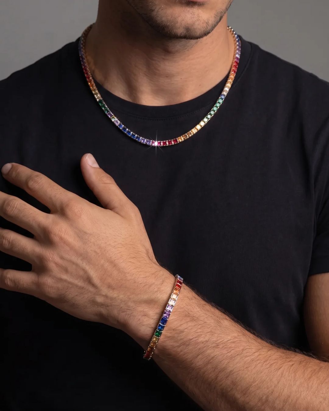 Rainbow Tennis Necklace, 4 mm, Platinum-Plated