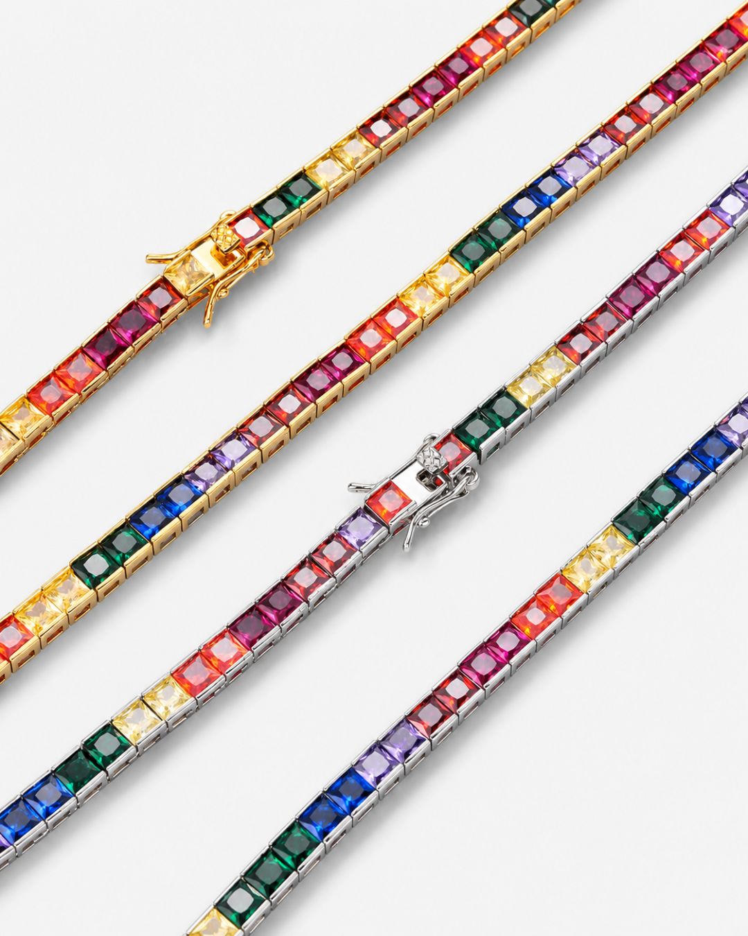 Rainbow Tennis Necklace, 4 mm, Platinum-Plated