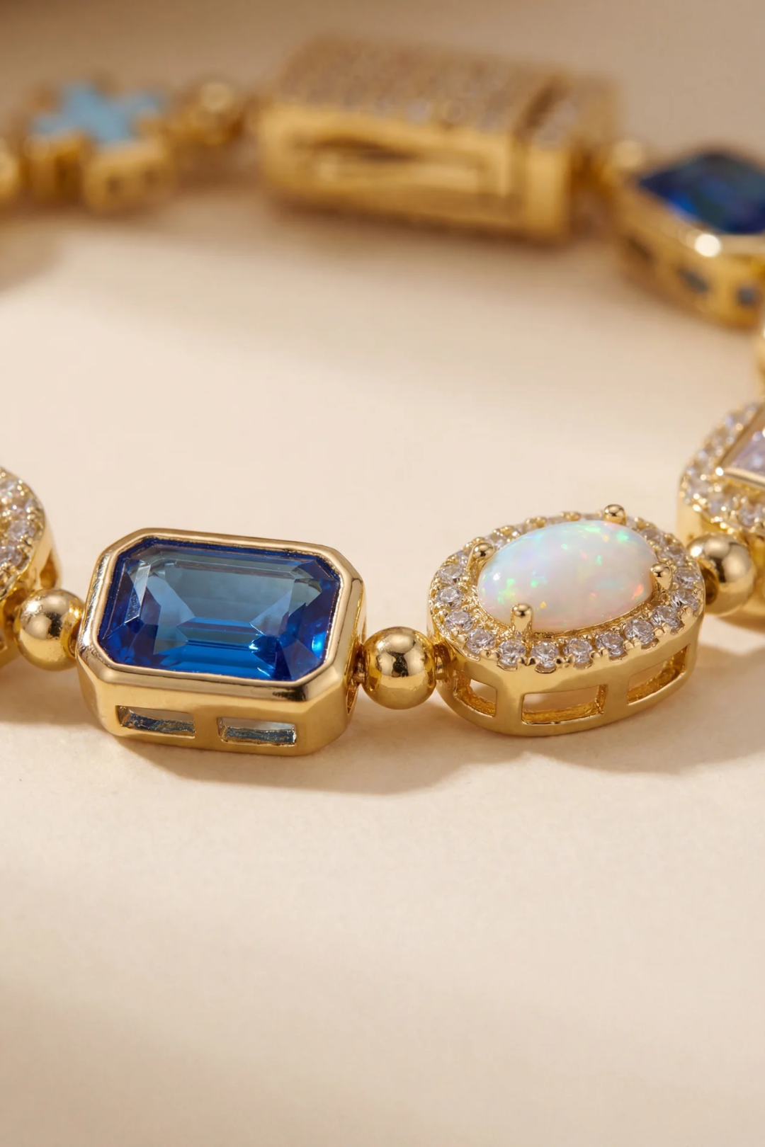 Men’s Blue and Clear Mosaic Bracelet, 6 mm, 18K Gold-Plated — Royal Azure