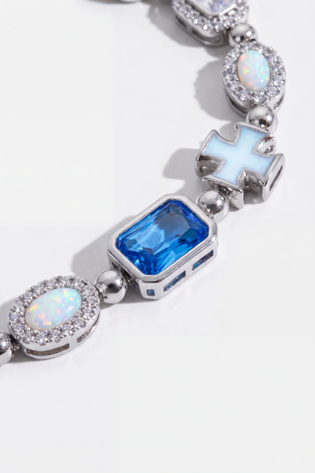 Men’s Blue and Clear Mosaic Bracelet, 6 mm, Silver-Tone — Royal Azure
