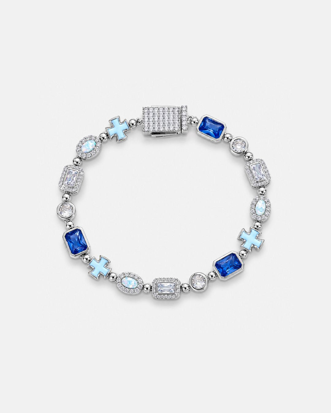 Men’s Blue and Clear Mosaic Bracelet, 6 mm, Silver-Tone — Royal Azure