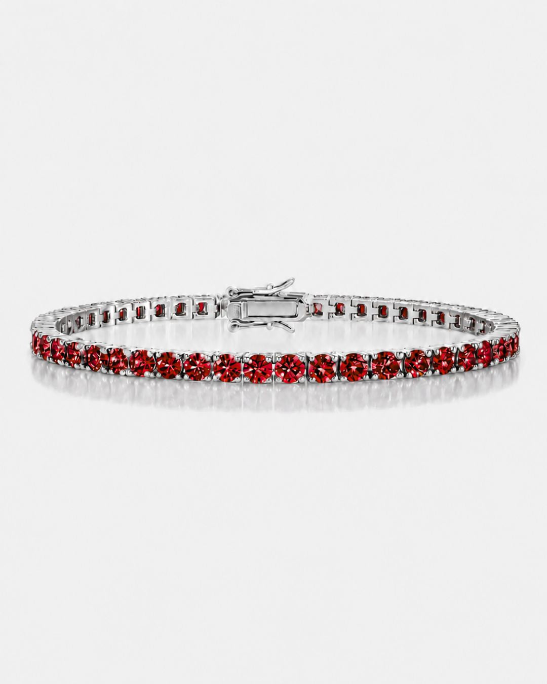 Men’s Red Moissanite Tennis Bracelet, 4 mm, 925 Sterling Silver