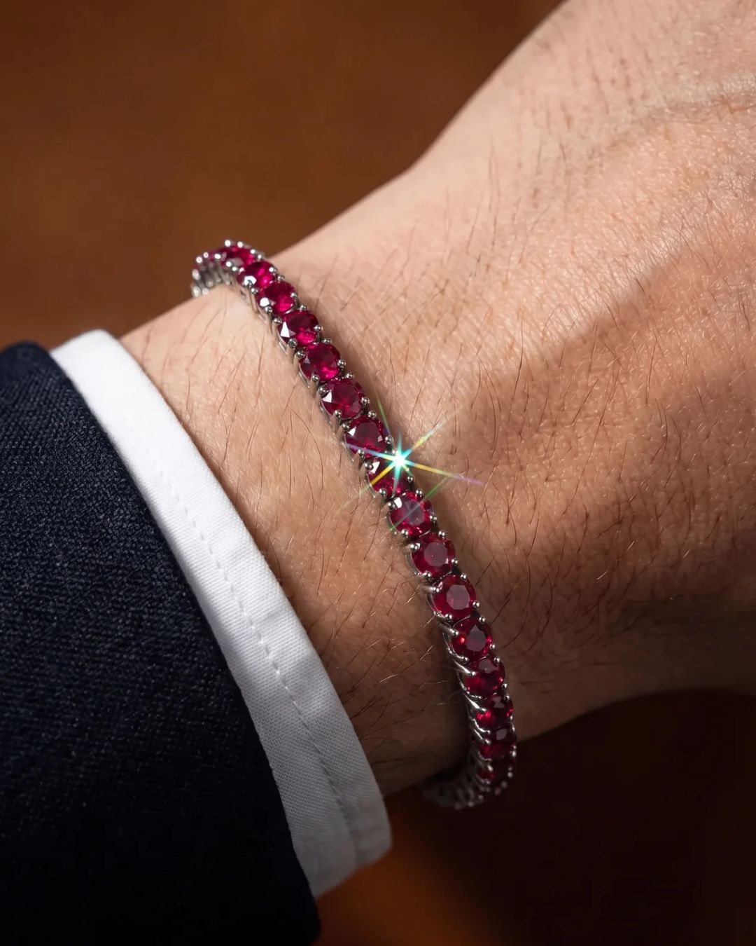 Men’s Red Moissanite Tennis Bracelet, 4 mm, 925 Sterling Silver