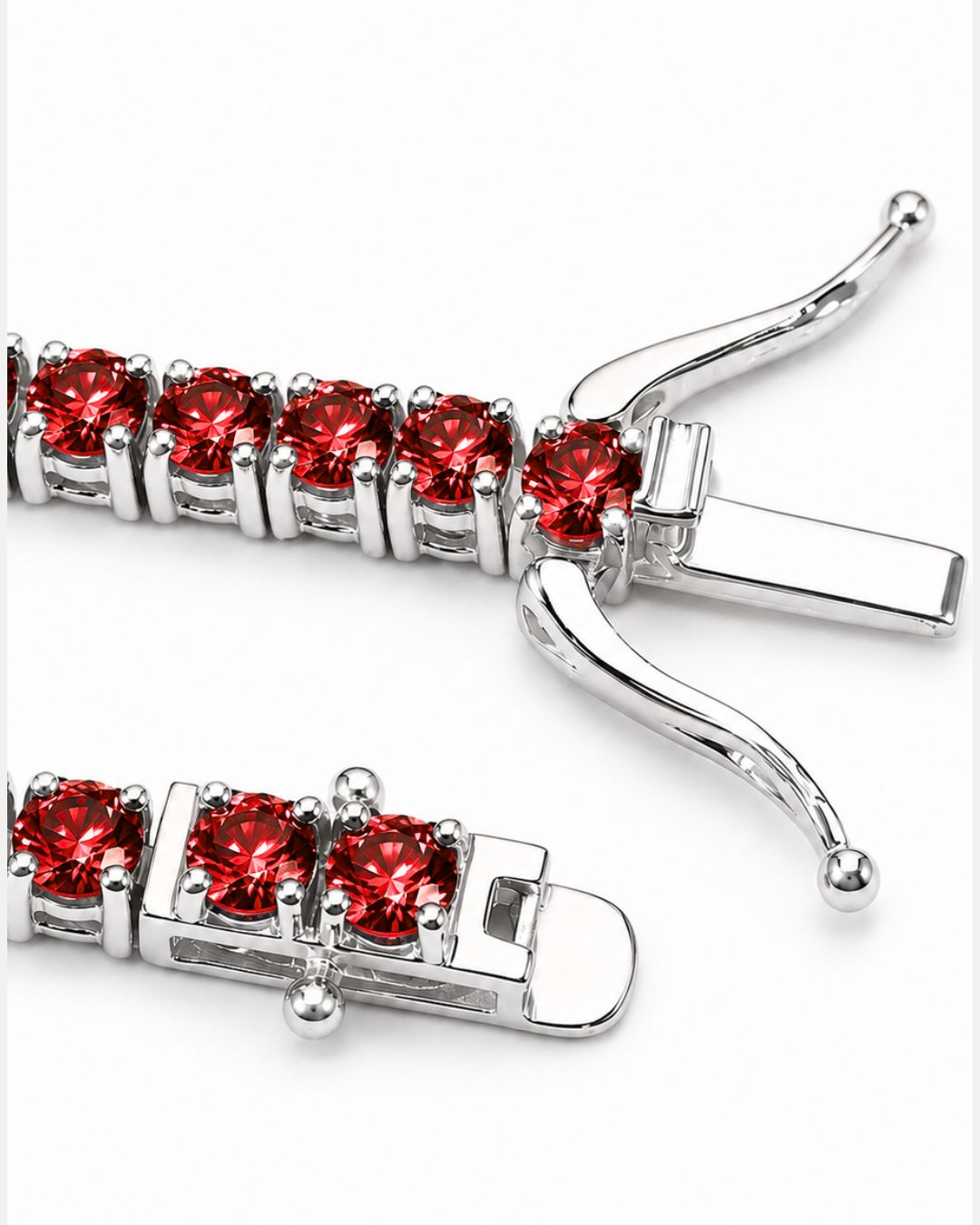 Men’s Red Moissanite Tennis Bracelet, 4 mm, 925 Sterling Silver