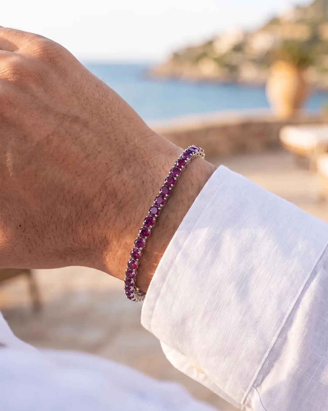 Men’s Red Moissanite Tennis Bracelet, 4 mm, 925 Sterling Silver