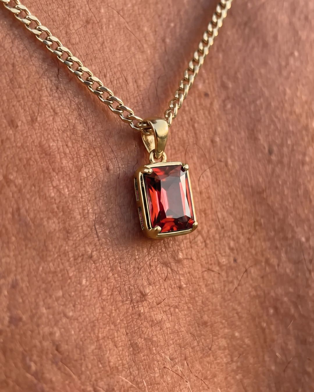 Men’s 1 Carat Lab-Grown Ruby Pendant Necklace, 18K Gold-Plated