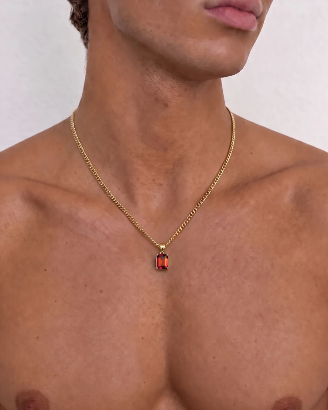 Men’s 2 Carat Lab-Grown Ruby Pendant Necklace, 18K Gold-Plated