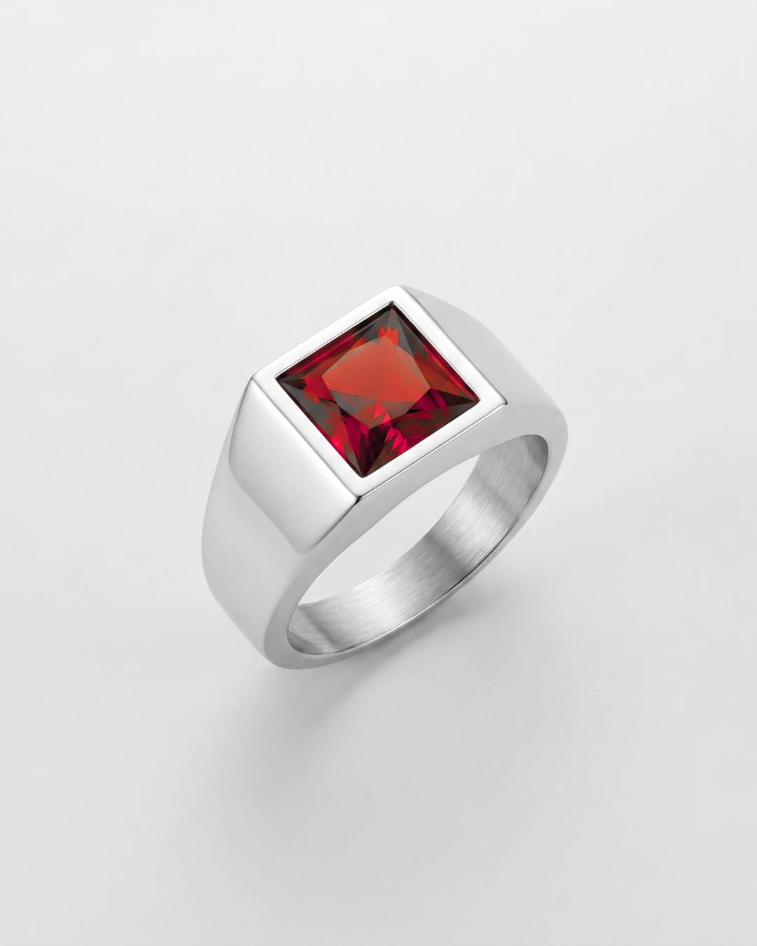 Men’s Red Zirconia Square Signet Ring, Silver-Tone