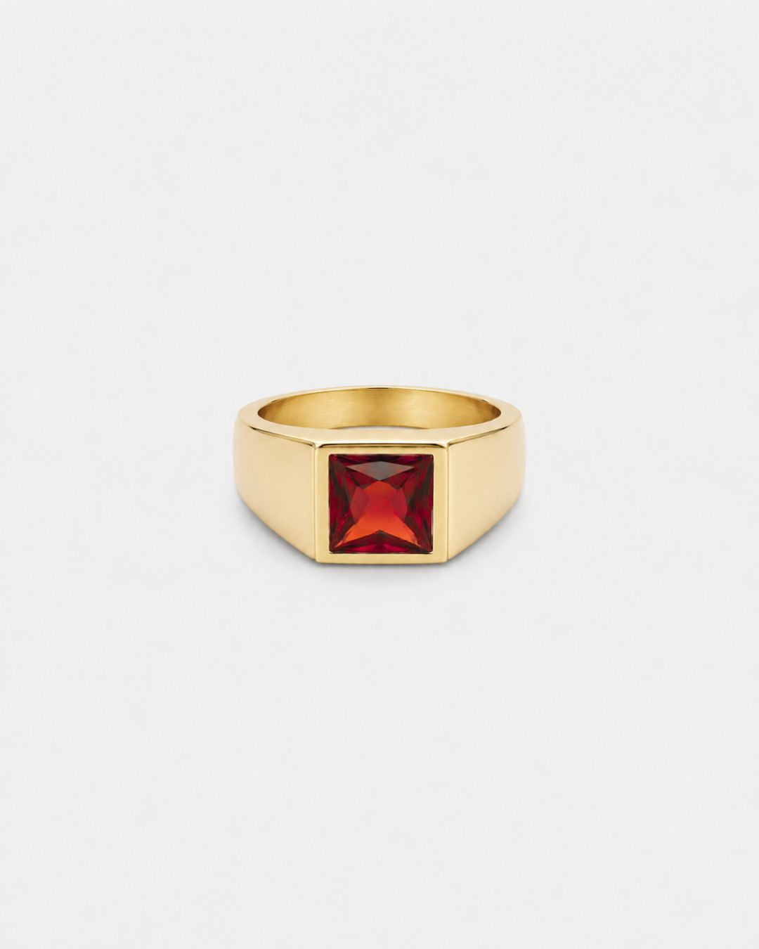 Men’s Red Zirconia Square Signet Ring, Gold-Tone