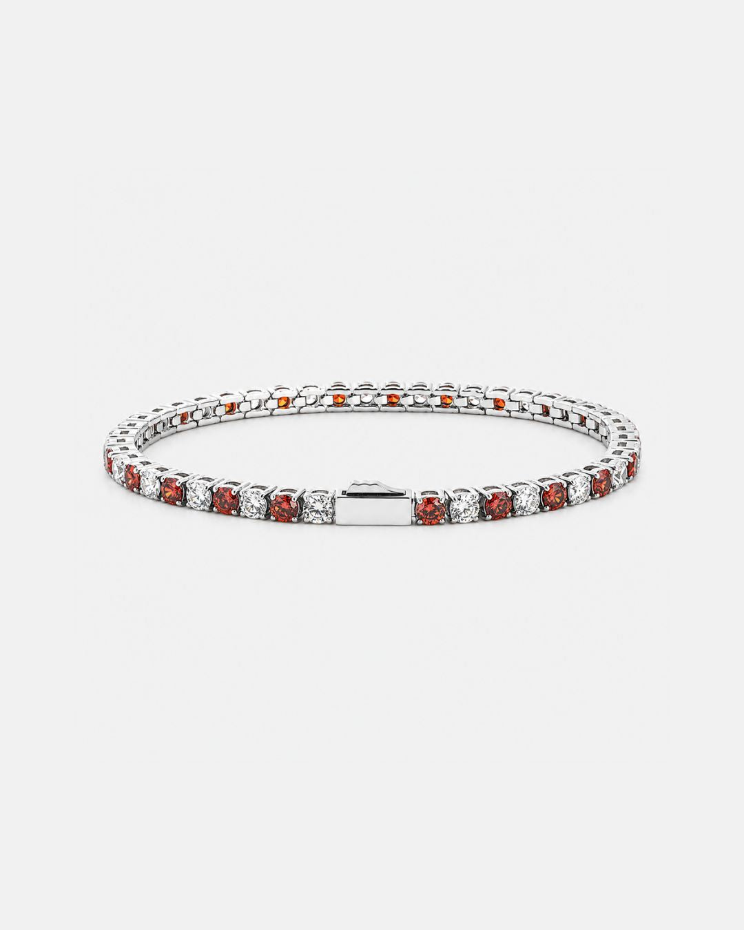 Men’s Red and Clear Zirconia Tennis Bracelet, 4 mm, Stainless Steel