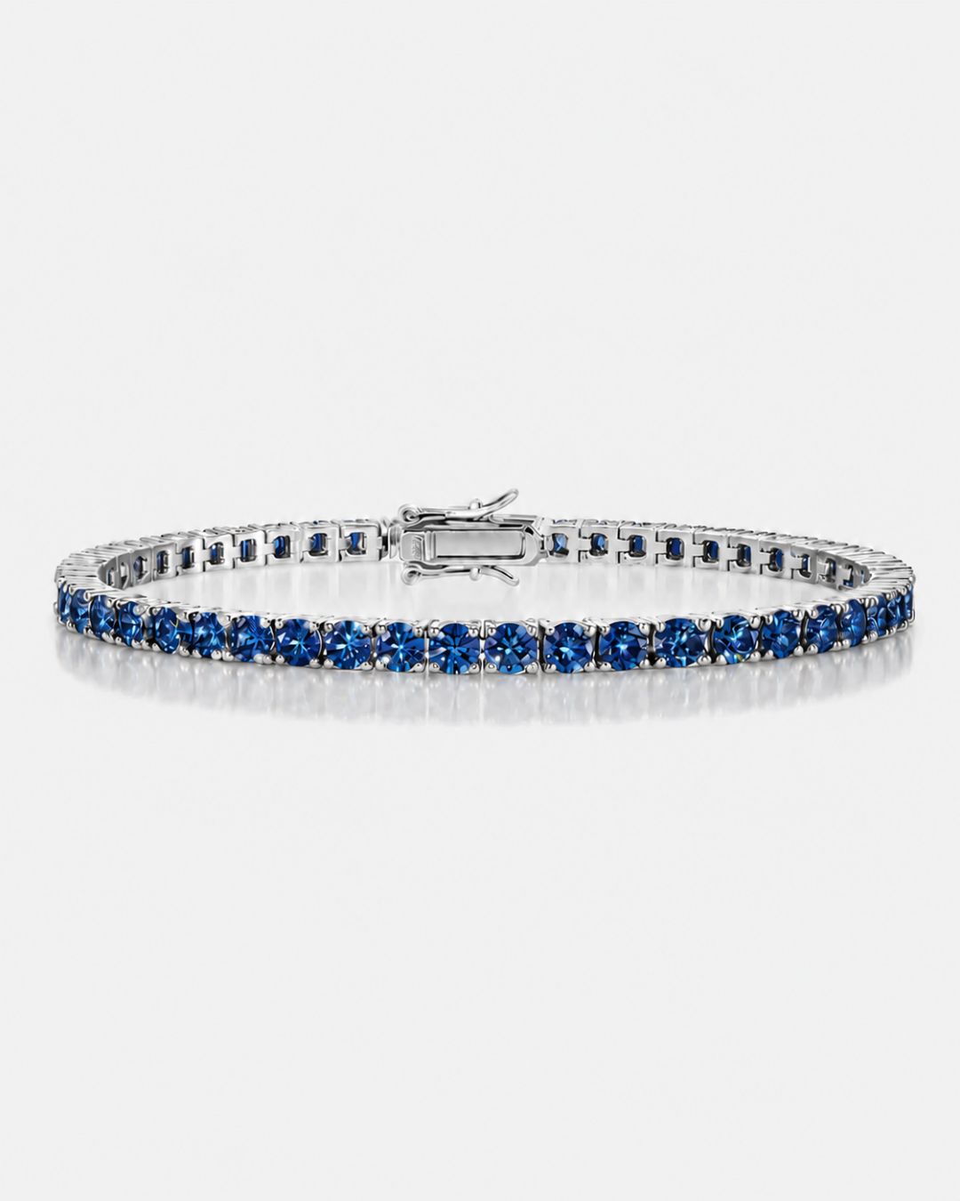 Men’s Royal Blue Moissanite Tennis Bracelet, 4 mm, 925 Sterling Silver