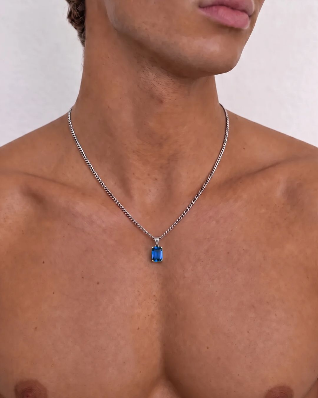 Men’s 2 Carat Lab-Grown Sapphire Pendant Necklace, 925 Silver