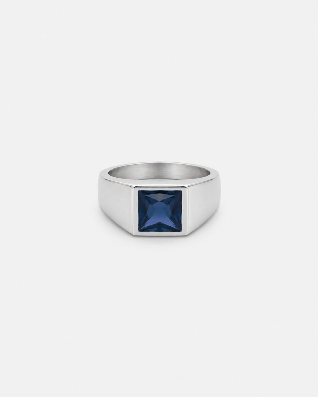 Men’s Blue Zirconia Square Signet Ring, Silver-Tone