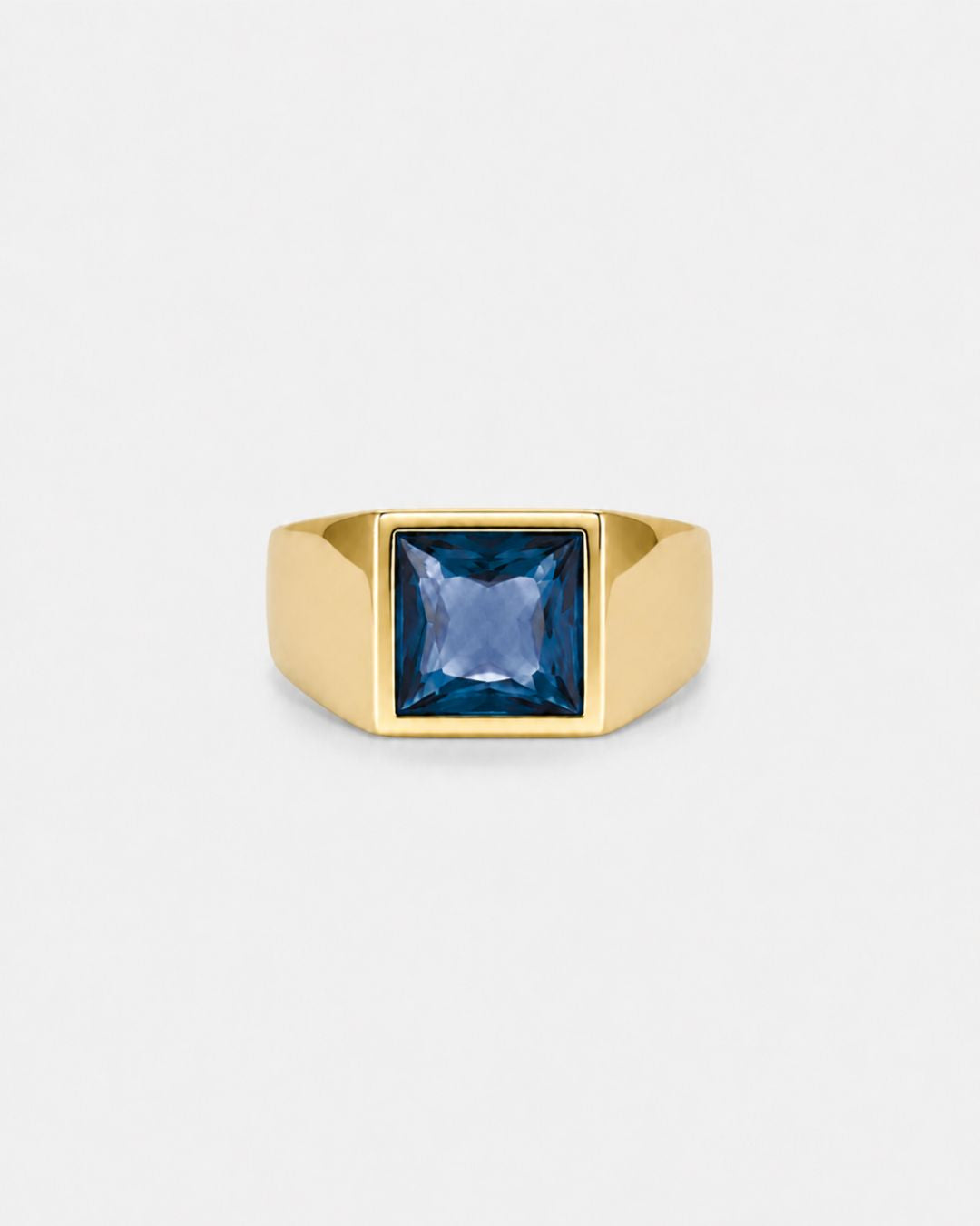 Men’s Blue Zirconia Square Signet Ring, Gold-Tone